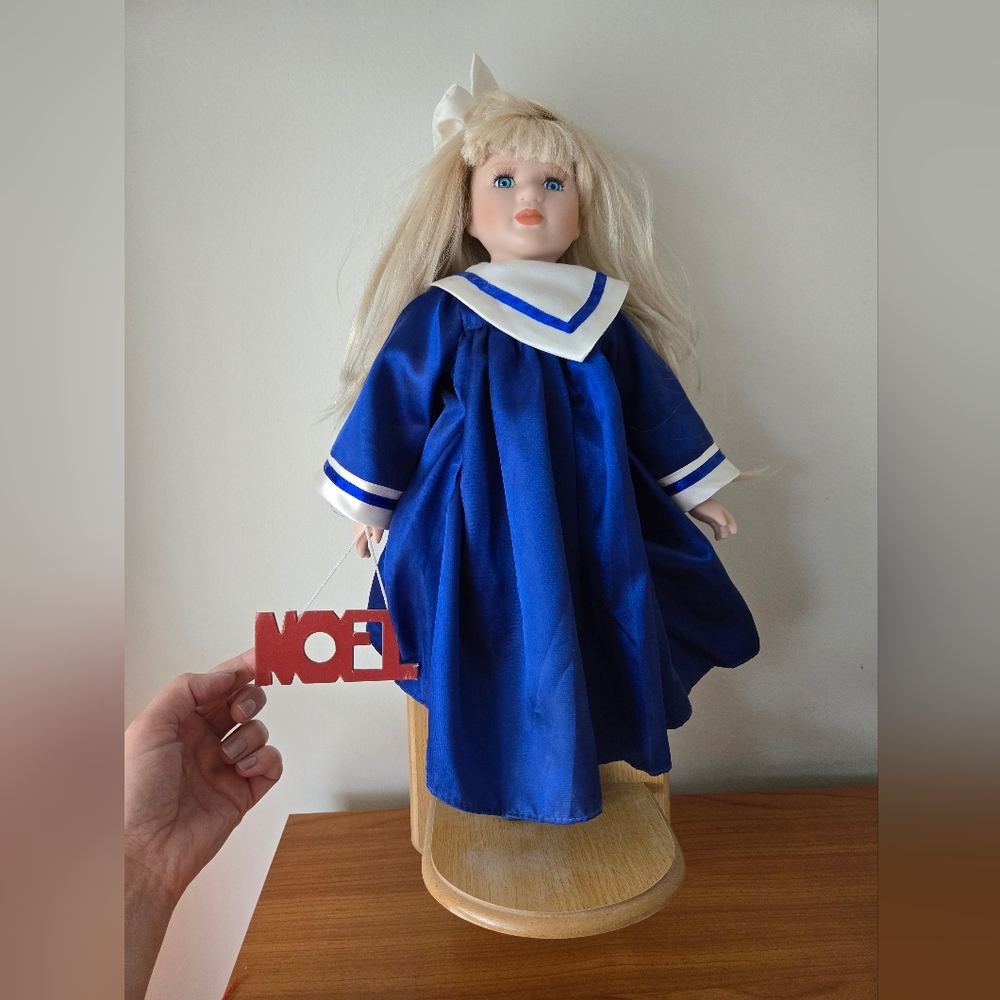Porcelain Noel Doll and Stand